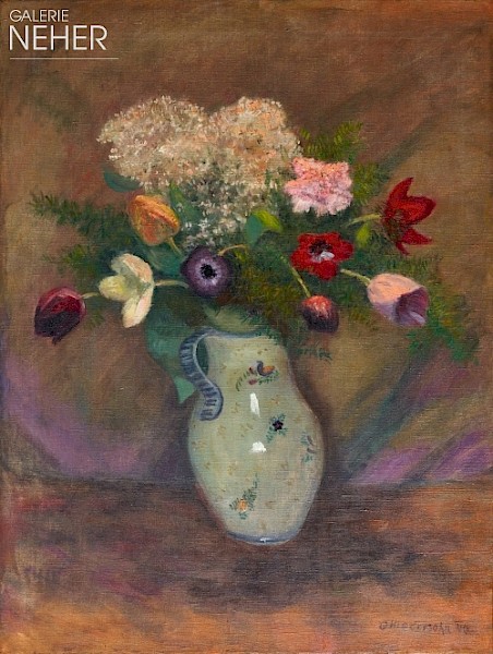 Otto Modersohn, Bouquet with Tulips, Anemones, Carnations and Guelder Roses, (1940)
