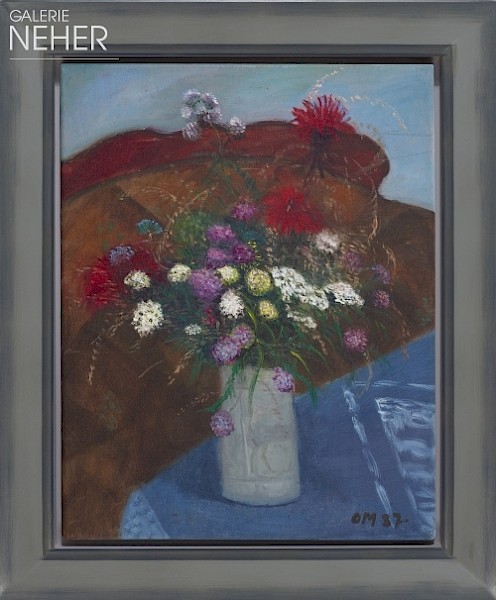 Otto Modersohn, Blumenstrauß auf blauer Decke, (1937)